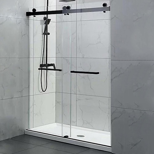 Adjustable 60 In. W X 58 In. H Frameless Glass Shower Door with Black Shower Kit Complete and Door Glass Sliding Door