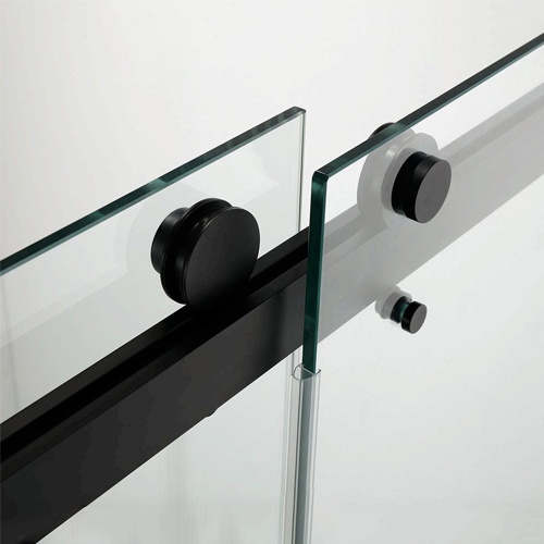 Adjustable 60 In. W X 58 In. H Frameless Glass Shower Door with Black Shower Kit Complete and Door Glass Sliding Door