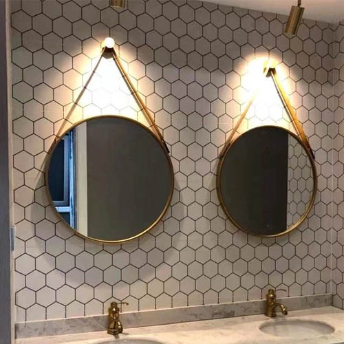 Bath Vanity Round Metal Frame Mirror with Hanging Robe
