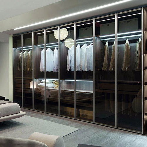 Bedroom Wardrobe Furniture Aluminum Frame Glass Door Wardrobe