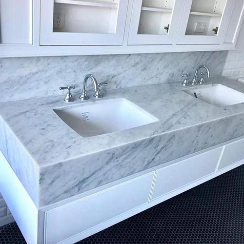 Carrara White Marble Bathroom Vanity in Luxury Hotel Suites