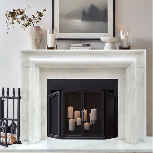 Carrara White Marble Hand-carved Fireplace Mantel Polished