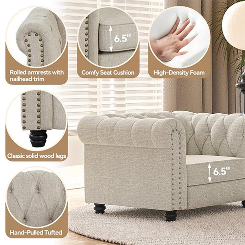 Chesterfield Sofa with High Density Foam Cushions