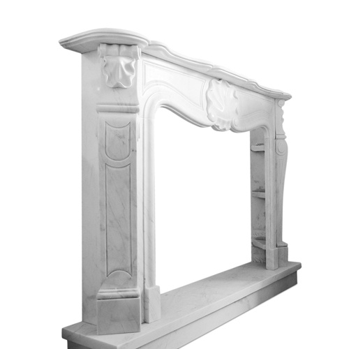 Classic Fireplace Mantel in Carrara Marble with Louis XVI Decoration