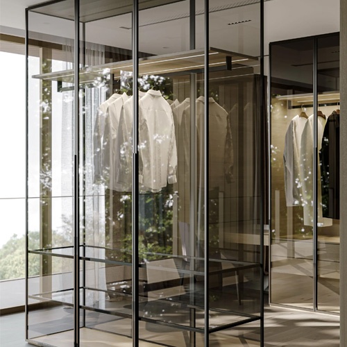 Contemporary glass wardrobe with LED lighting