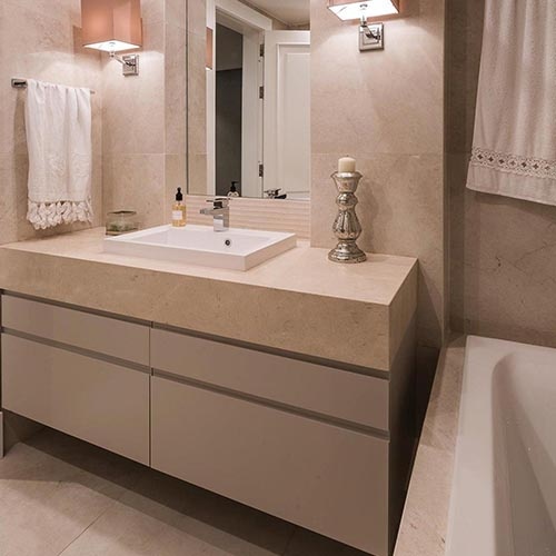 Crema Marfil Marble Bathroom Vanities for Hotels and Resorts