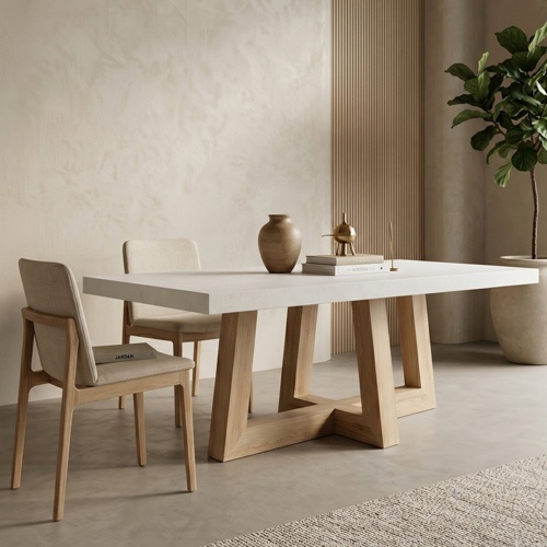 GRC Concrete Dining Table with Timber Oak Base