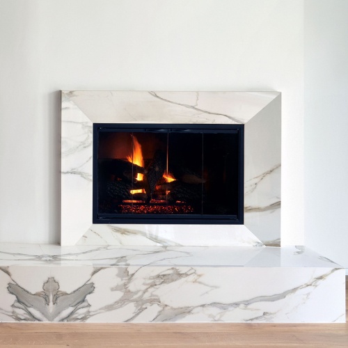 Geometry shape marble surround to frame the firebox