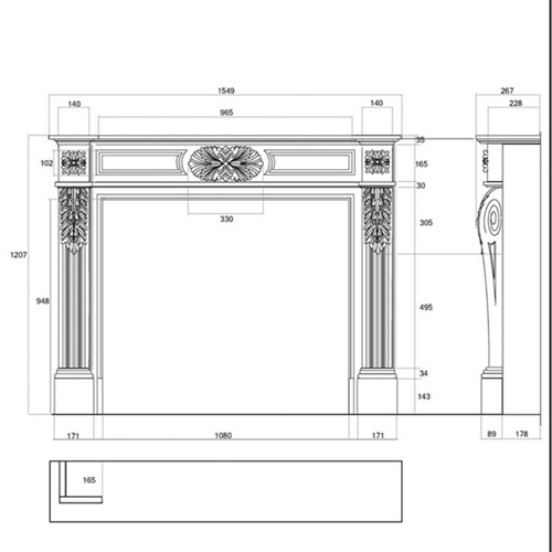 Imperial White marble fireplace surround with black granite slip and hearth