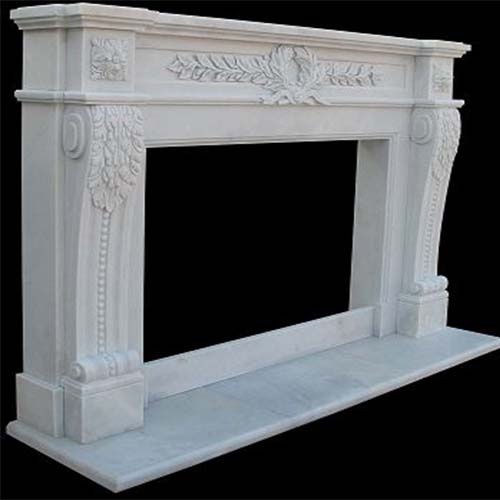 Italian white marble fireplace mantle surround with hand carved acanthus leaf corbels