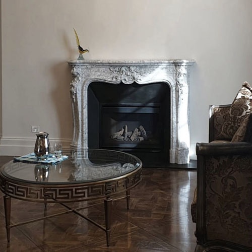 Louis 15th style fireplace and mantel living room