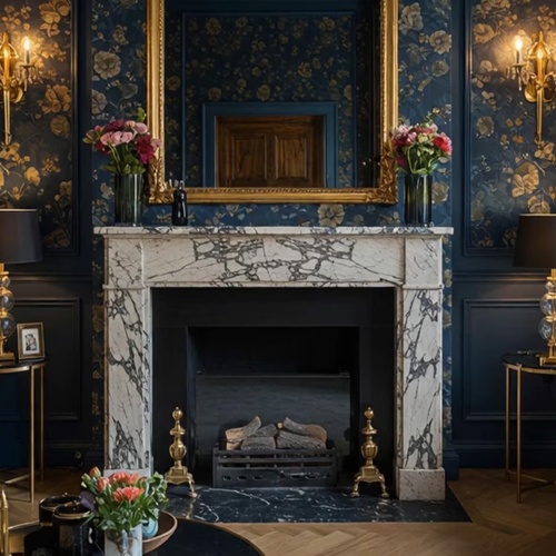 Luxurious Calacatta Viola Marble Fireplace