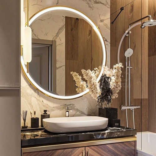 Marble Bathroom Vanities and Lighted Mirror