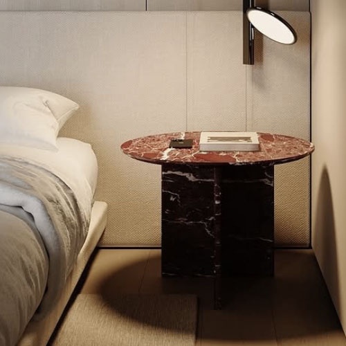 Marble furniture bedside table by rosso levanto marble for hotel interior designer