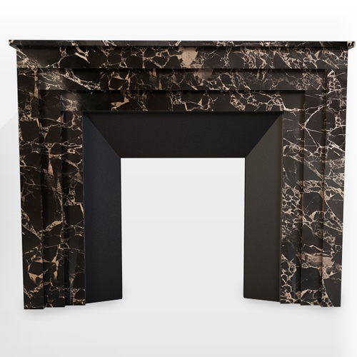 Metropolis Art Deco Spirit Portoro Marble Fireplace Mantel