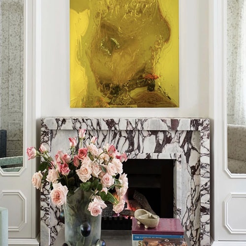 Modern residence fireplace surround in Abrabescato Viola
