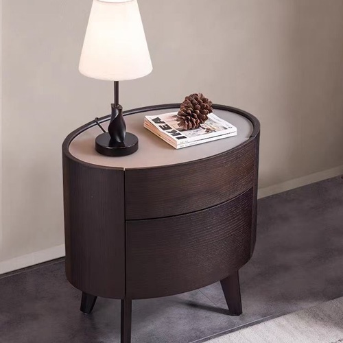 Oval Design Nightstand with Tapered Solid Wood Legs