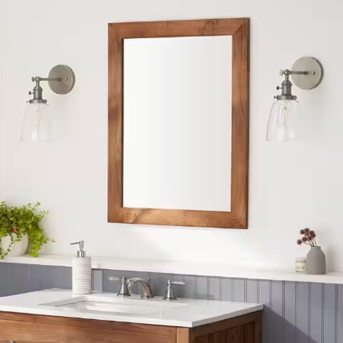 Rectangle walnut wood framed bathroom vanity mirror