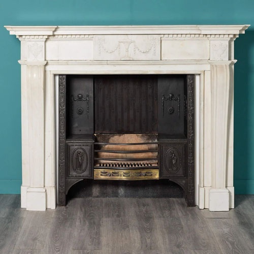 Reproduction George III style Neoclassical statutory marble fireplace