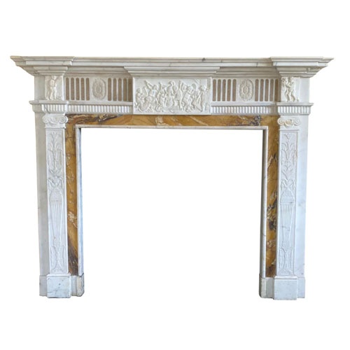 Reproduction Neoclassical Style Carved Marble Fireplace