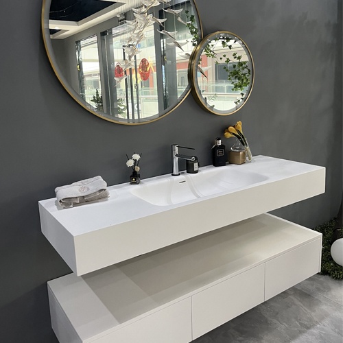 Solid Surface Bath Vanities with Round Mirror