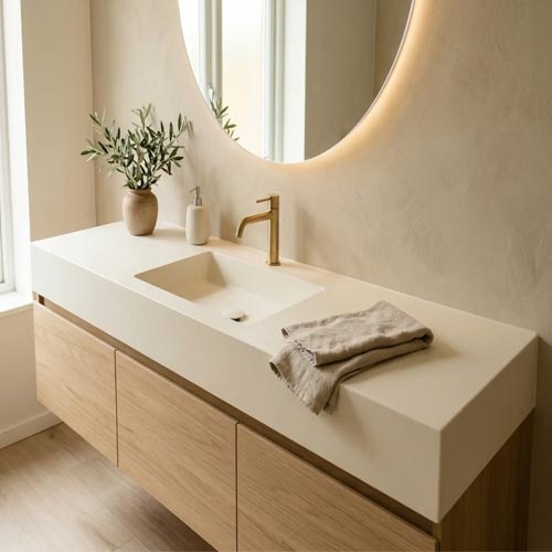 Solid surface with integrated sink