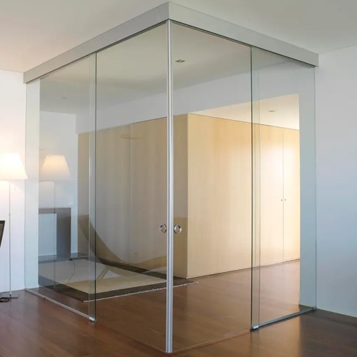 Telescopic sliding glass door with synchronized movement