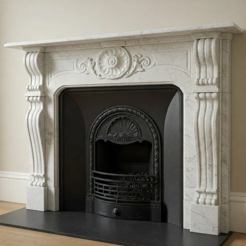 Vitorian style marble fireplace mantel with cast iron insert