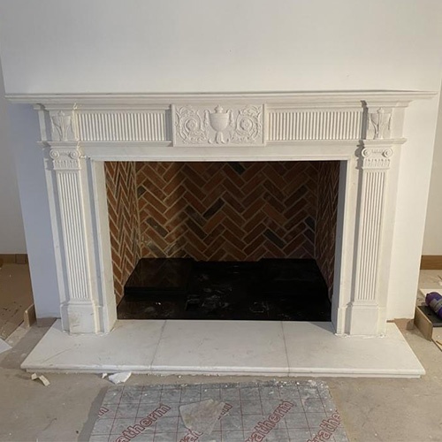 White Marble Fireplace Mantel to Remodel Old Brick Fireplace