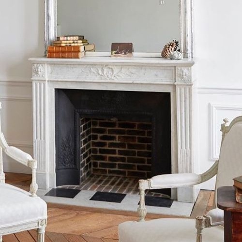 White marble neoclassical Parisian fireplace