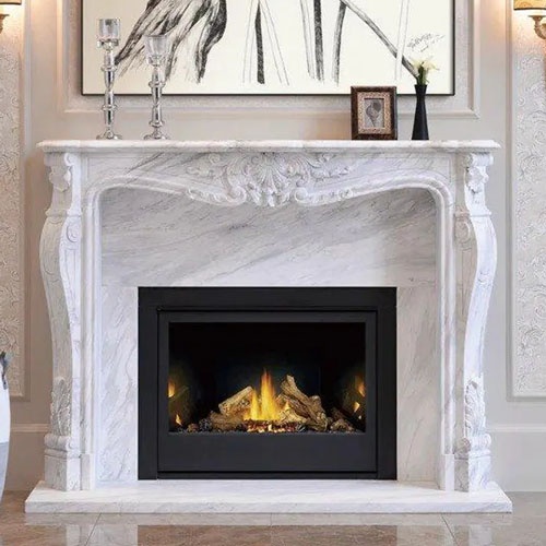 classic European natural stone fireplace surround