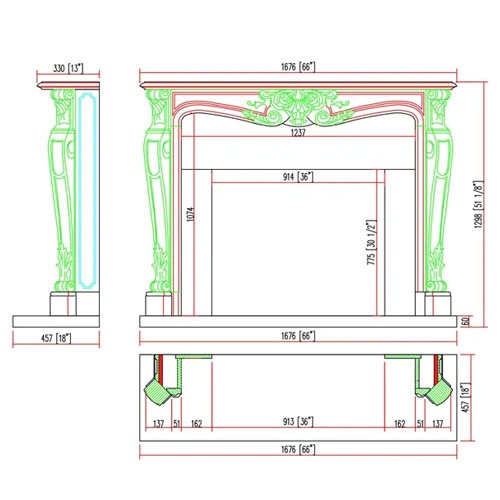 classic European natural stone fireplace surround