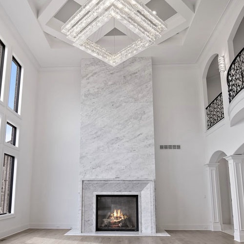 full height stone fireplace