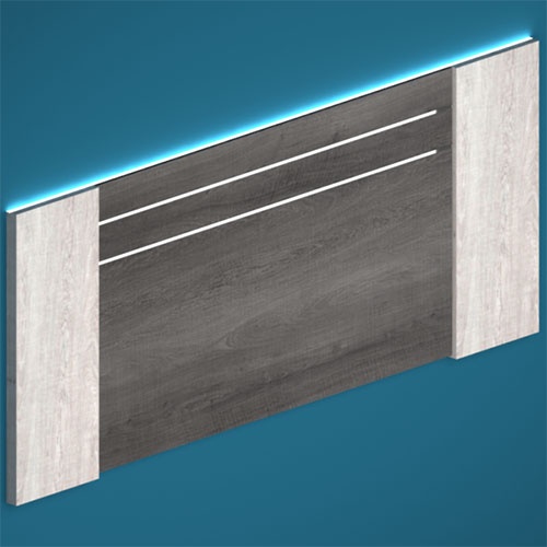 laminate wood headboard with stripe detail