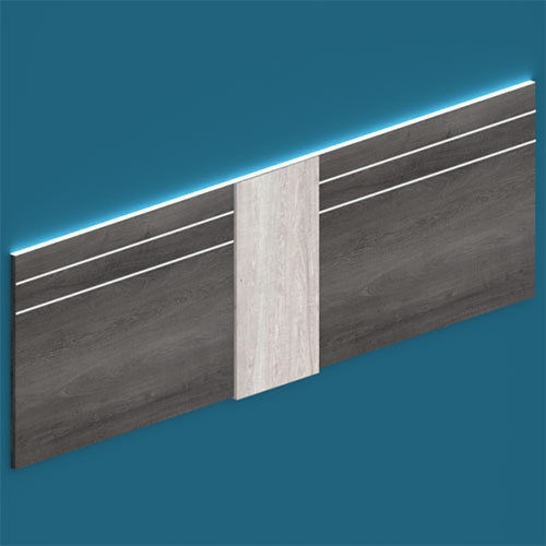laminate wood headboard with stripe detail