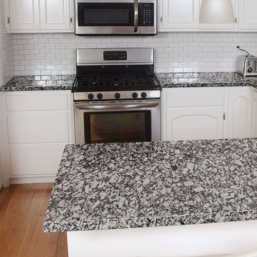 polished gran valle granite kitchen countertop with eased edge finish
