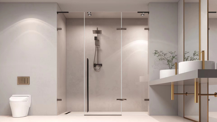 Modern inline frameless glass shower door 