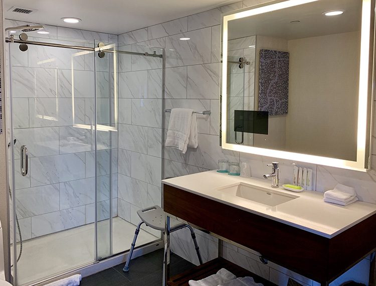 Le Meridien hotel standard bathroom vanity and shower