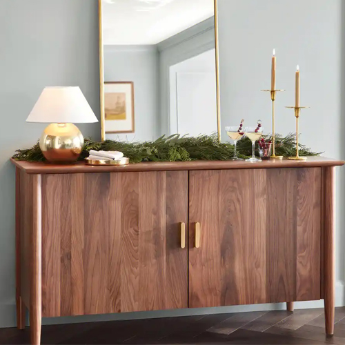 Designer walnut storage cabinet and credenza
