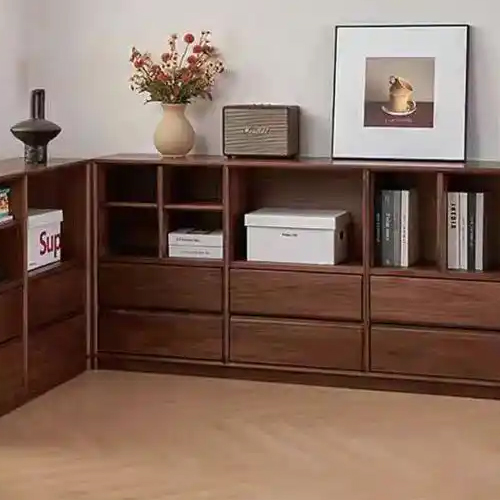 walnut storage cabinet libray and bookshelf