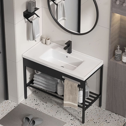 matte black metal console bathroom vanity sink