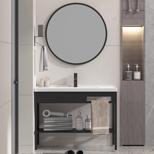 matte black metal console bathroom vanity sink