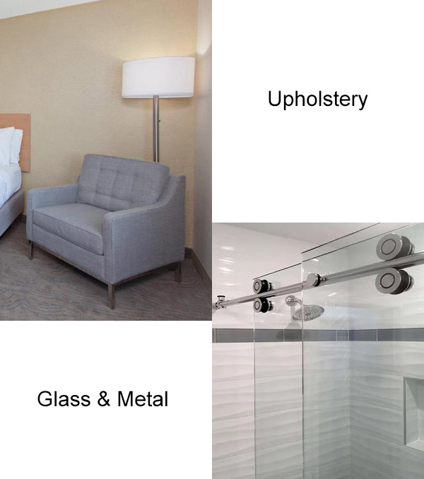 upholstery glass and metal for hospitality market