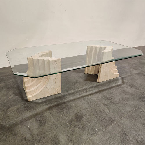 travertine furniture with glass top