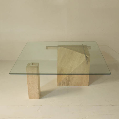 travertine stone furniture and clear tempered glass surface