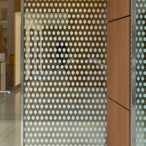 Metal framed door with silkscreen ceramic frit printed glass