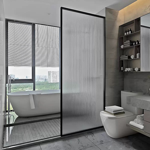 Fluted glass bathroom shower partition and wall divider
