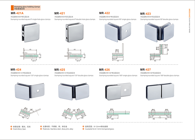Metal glass clamp for stationary glass panel
