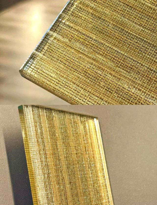 textile laminated glass sample and detail