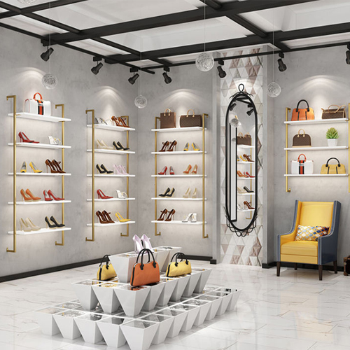 shoe display shelves wall mounted installation